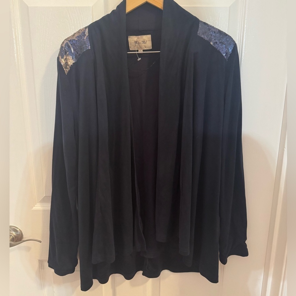 Miss Me Navy drape jacket with Sequin Embellishments on shoulders, size S